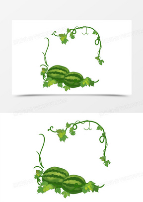 卡通手绘西瓜瓜藤边框元素