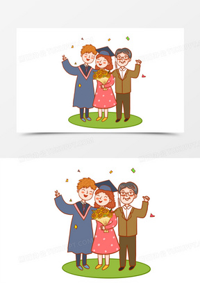 手绘女孩儿拍毕业合照免抠元素351卡通手绘女孩儿拍单人毕业照免抠