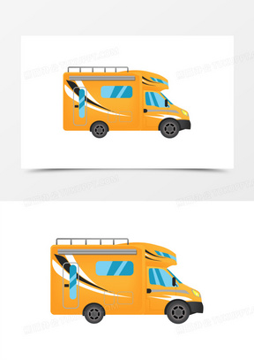 矢量卡通房车342暖色橙色手绘风景房车旅行插画背景00自行式房车图片