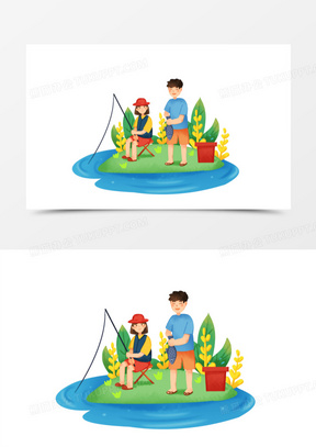 卡通钓鱼情侣头像图片下载_卡通钓鱼人微信头像大全_熊猫办公