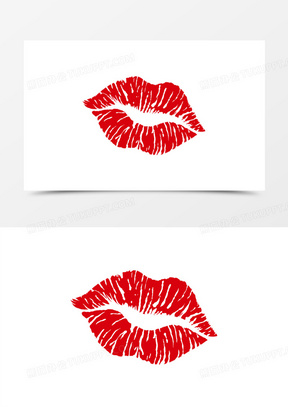 手绘简约红色唇印装饰元素