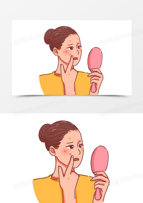 手绘卡通女孩皮肤过敏长痘痘素材