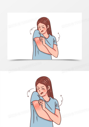 手绘卡通女孩被蚊虫叮咬过敏素材