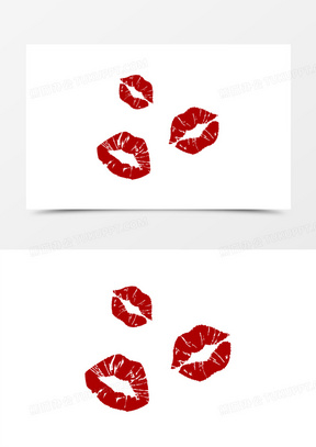 手绘红色唇印装饰素材