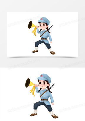 卡通手绘插画新四军军人免抠元素