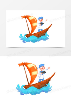 卡通手绘海员出海场景免抠插画元素