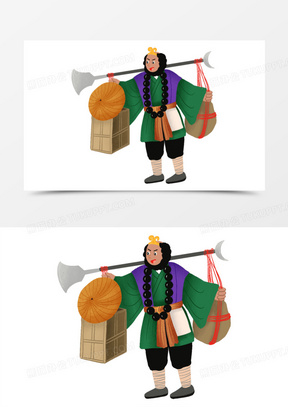 手绘沙悟净挑担形象免抠元素