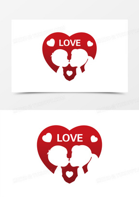 手绘卡通可爱人物亲亲剪影素材