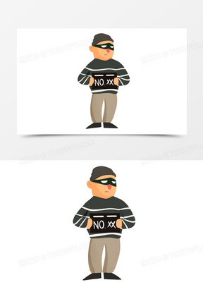 手绘罪犯小偷强盗被捕形象免抠元素