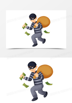 手绘卡通盗窃逃跑的小偷免抠素材