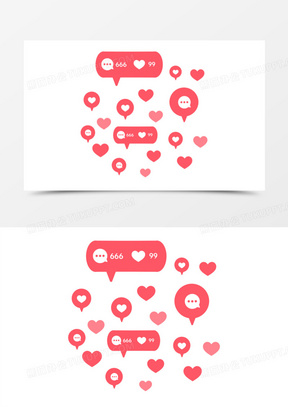 粉红色手绘社交网络点赞关注图标素材