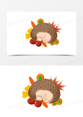 手绘卡通小刺猬躺着睡着了免抠元素