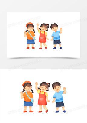 手绘卡通三个小孩免抠素材