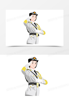 手绘卡通空军女军人形象元素