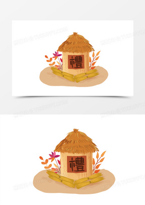 卡通手绘秋收的谷堆粮仓元素