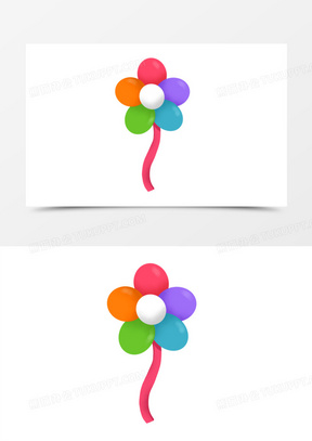 卡通手绘五色圆形小花气球免抠装饰元素