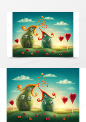爱心与卡通房子