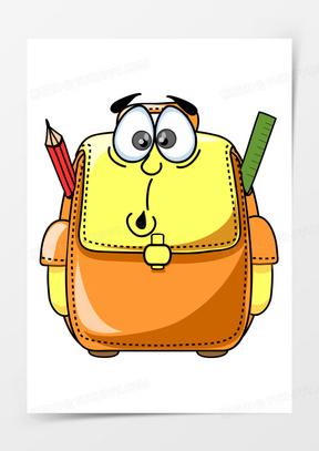 卡通手绘黄色拟人化书包