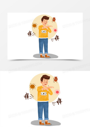 手绘卡通挠痒的男孩插画免抠元素