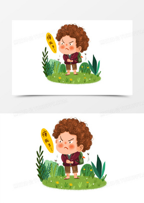 手绘卡通小男孩挠痒插画免抠元素2