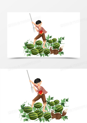 手绘卡通闰土插猹免抠元素