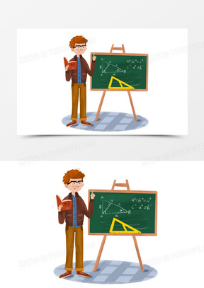 手绘卡通男老师上数学课免抠元素