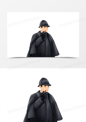 素材200手绘侦探形象免抠元素780手绘黑衣人侦探服装剪影装饰素材2292