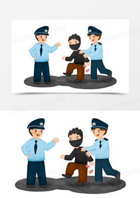 警察抓小偷1343手绘卡通扫黑除恶元素410安全防盗防偷海报设计素材110