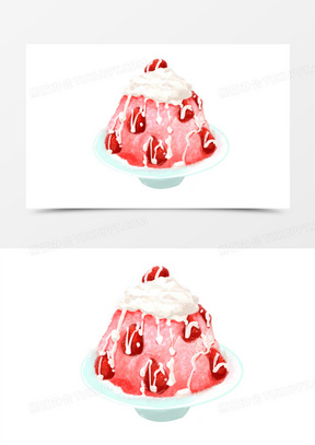 手绘草莓绵绵冰插画素材