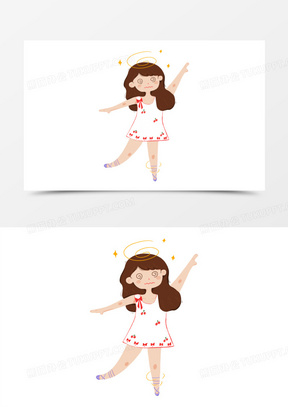 卡通可爱女孩跳舞转圈眼花元素