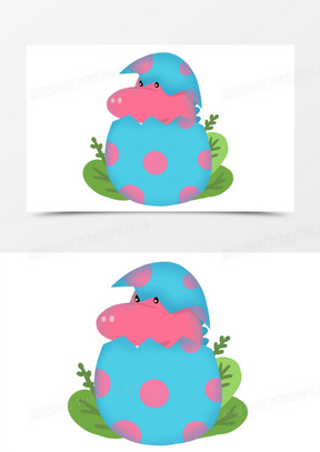 手绘卡通蓝色恐龙蛋素材