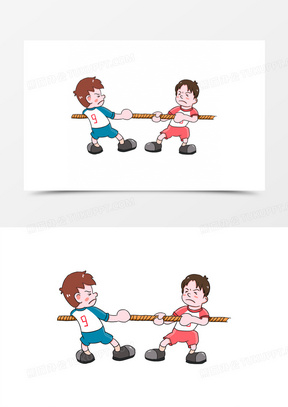 手绘卡通儿童拔河素材
