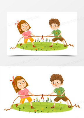 手绘卡通儿童拔河比赛插画免抠元素