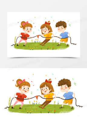 手绘卡通儿童拔河比赛插画免抠元素