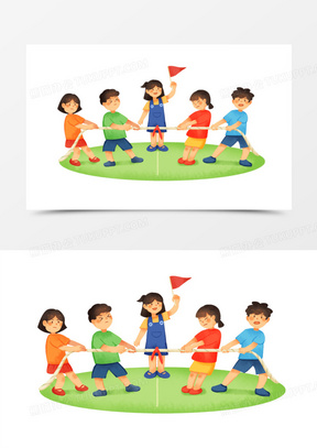 手绘卡通儿童拔河比赛免抠素材