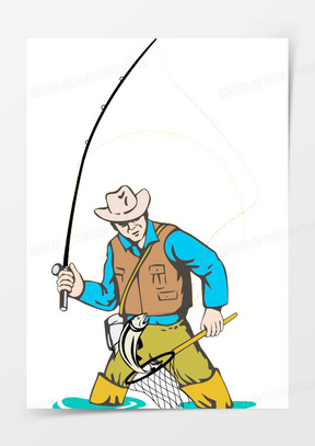 用捞鱼网装鱼的渔夫