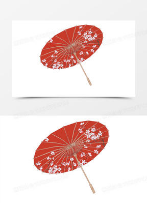 手绘的古风白梅花油纸伞素材