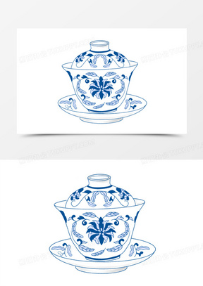 手绘茶盖碗免抠元素