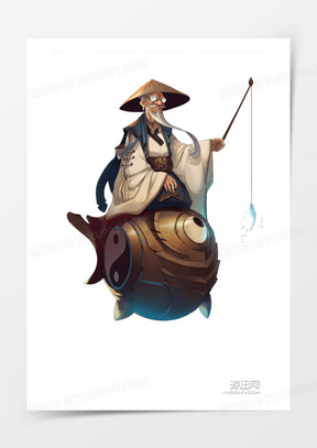 卡通白胡子钓鱼翁