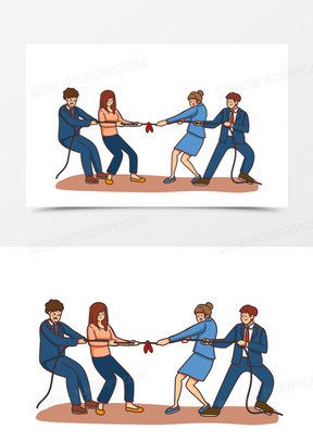 手绘卡通成人拔河素材