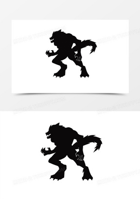 手绘狼人剪影免抠装饰素材