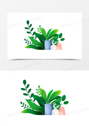 卡通手绘绿色植物盆栽免抠元素