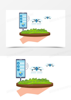 手绘科技农业无人机淋水免抠元素