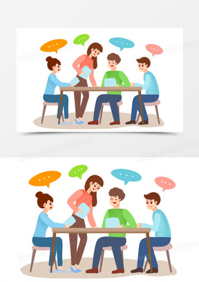 手绘卡通商务小组讨论素材