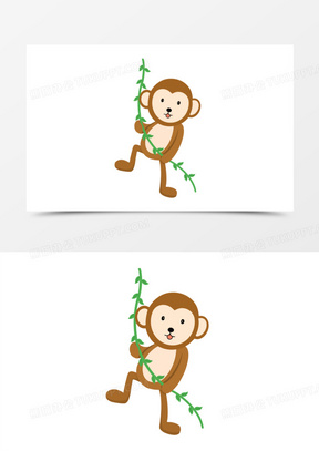 手绘卡通吊着树蔓的小猴子素材