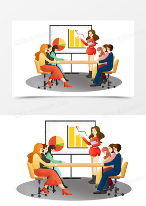 手绘卡通小组开会公司会议免抠素材