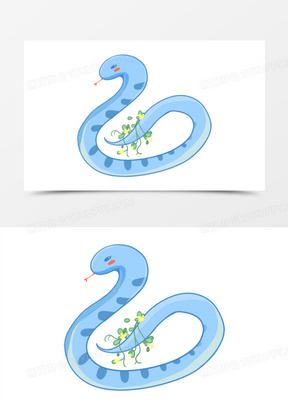 手绘可爱蓝色蛇元素