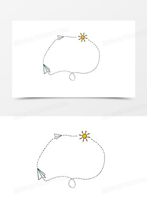 卡通手绘纸飞机虚线边框元素