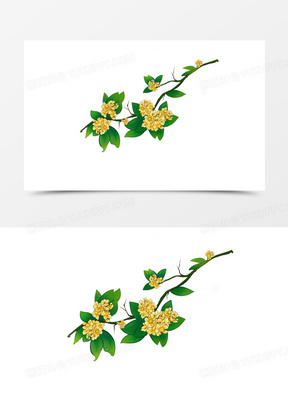 手绘彩色桂花树枝免抠元素