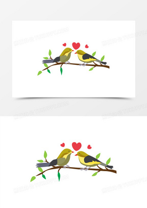 手绘爱情鸟相思鸟连理枝元素